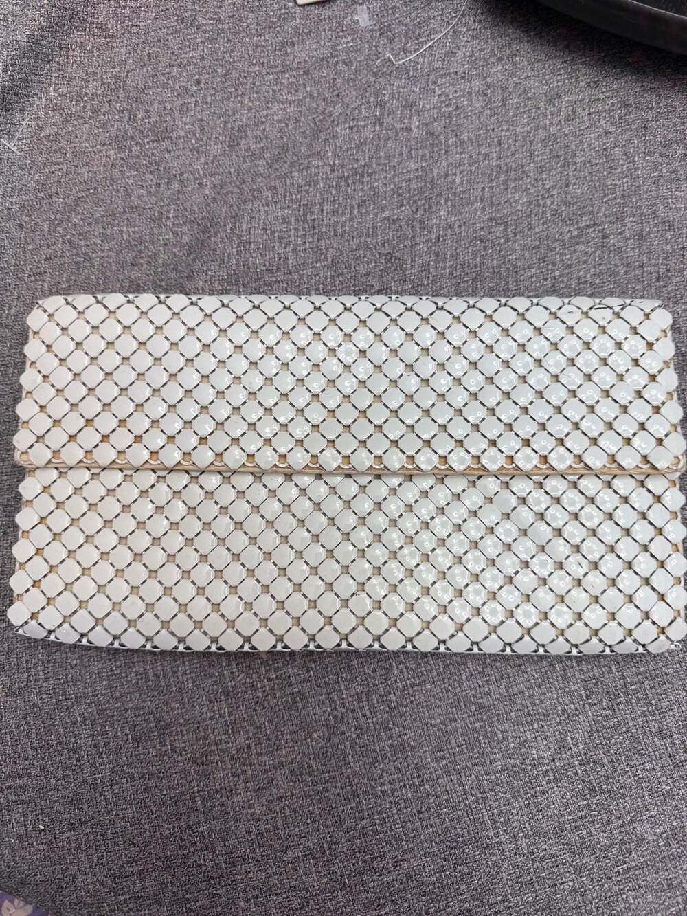Whiting & Davis White Mesh Clutch Crossbody Bag